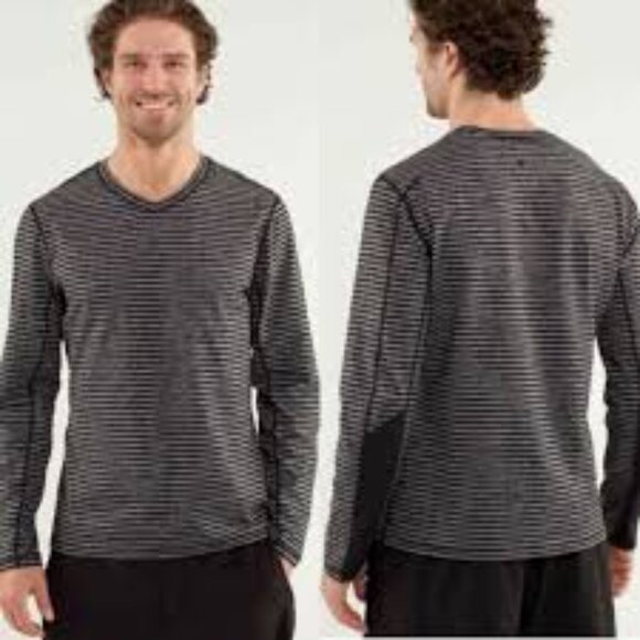 Lululemon Speed Long Sleeve Classic Stripe Heathered Black/Black Size L - Picture 5 of 6